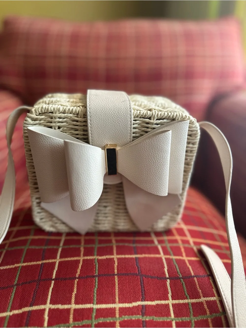 Cream Woven Crossbody with Bow Accent